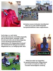 Foto-Collage und Impressionen von der Protestaktion gegen IPreG in Berlin von Susie Kempa. Frauen mit Behinderung verhüllen sich in Stoffbahnen und werden somit für andere "unsichtbar".