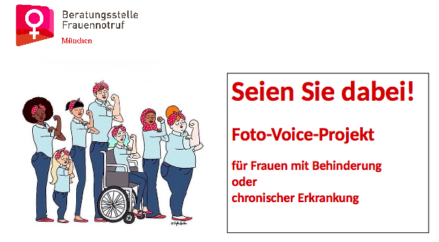 Titelbild des Projekts Foto-Voice. Frauen mit Behinderung und chronischer Erkrankung zeigen ihre Muskeln (am gebeugten Oberarm)