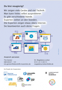 Flyer zur Digitalen Messe für Menschen mit Lernschwierigkeiten. PDF im Link zum Download.
